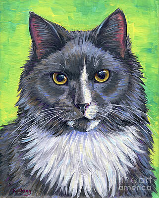 Pet Portrait Wall Art featuring the painting Cat Portrait - Lenny by Rebecca Wang