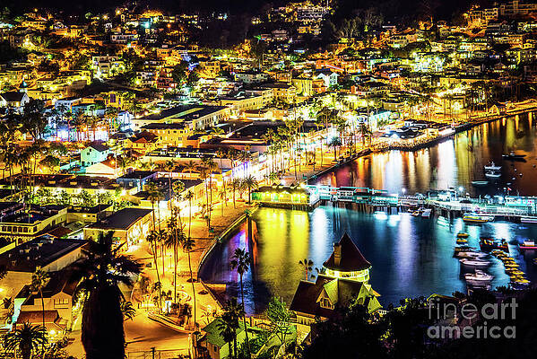 Wall Art featuring the photograph Catalina Island Avalon At Night Photo by Paul Velgos