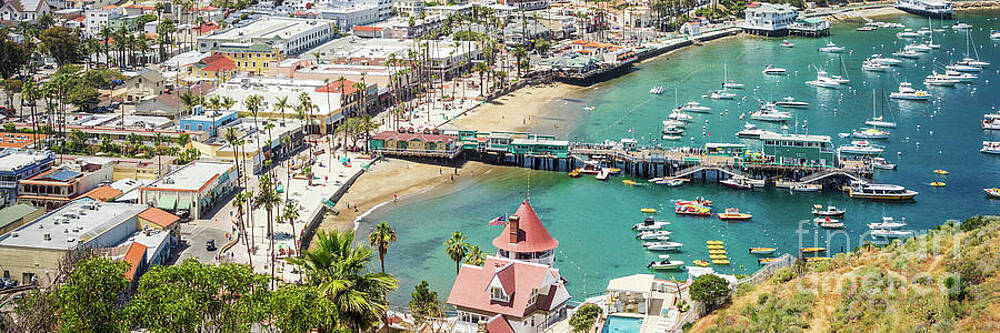 Wall Art featuring the photograph Catalina Island Avalon Cityscape Panorama Photo by Paul Velgos