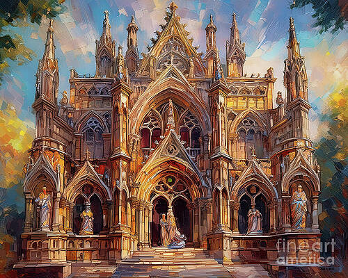 Vintage Wall Art featuring the digital art Cathedral Facade by Macro Abundance