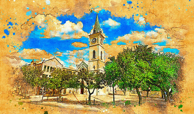 Digital Art - Cathedral Of San Agustin In Laredo, Texas - Digital Painting by Nicko Prints