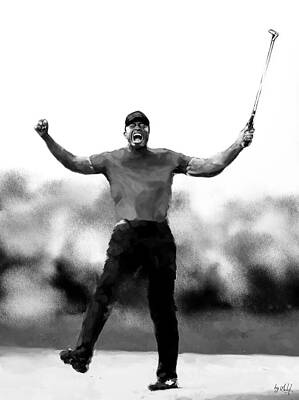Black And White Digital Art - Celebration Of Tiger Woods In Black And White by Gradify Creations