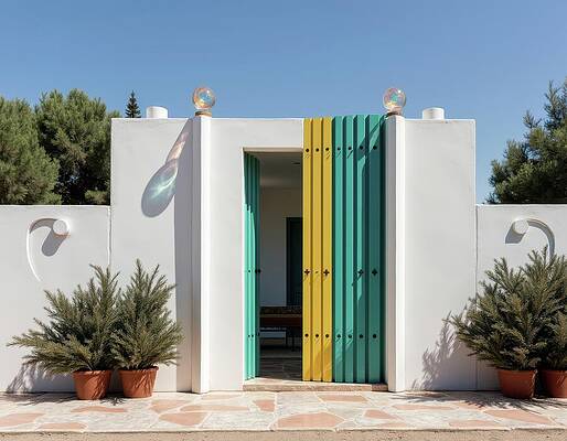 Vibrant Digital Art - Changing House At The Beach by Eris And AI