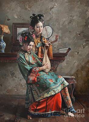 Emotional Wall Art featuring the painting Chanting Outside The Chord by Mingyue Wang