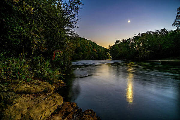 Vibrant Photograph - Chattahoochee River - Morgan Falls After Dark by Anthony Hightower