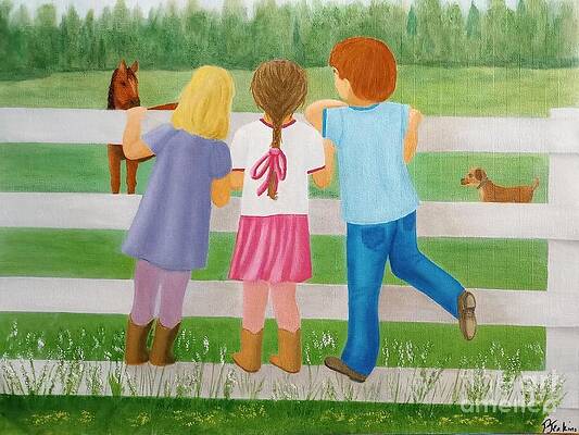 Horse Wall Art featuring the painting Checking Out The New Horse by Patti Jenkins