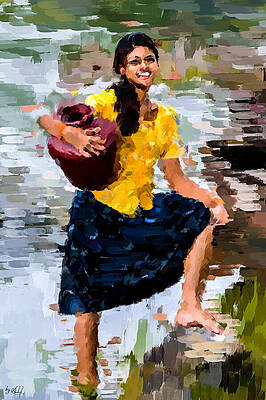 Expressive Digital Art - Cheerful Girl by Gradify Creations