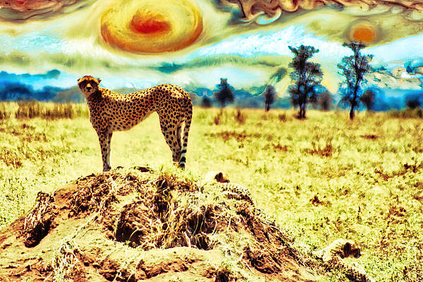 Sky Digital Art - Cheetah And Cubs With Jupiter Sky by Bruce Block