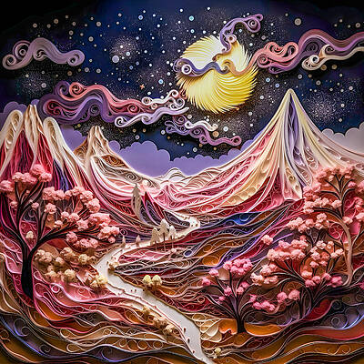 Digital Art - Cherry Blossom Moonscape by Paul Charles