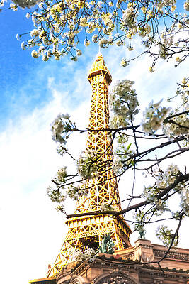 Wall Art featuring the photograph Cherry Blossoms Over Eiffel Tower, Las Vegas by Tatiana Travelways
