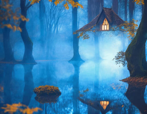 Reflection Digital Art - Cheshire Cottage by Eris And AI