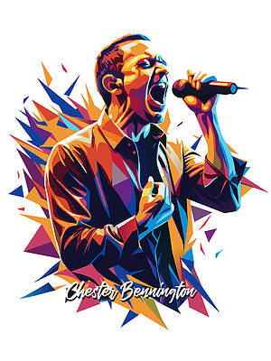 Vibrant Wall Art featuring the digital art Chester Bennington, Linkin Park #2 In WPAP Pop Art by Vector Artnesia