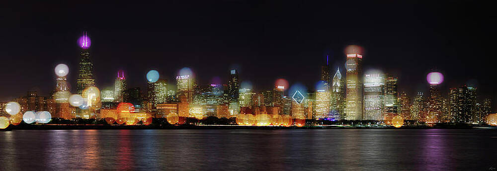 Panoramic Wall Art featuring the photograph Chicago Skyline Lights by Owen Weber