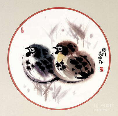China Painting - Spotted Birds by Han Meilin