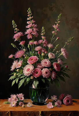 Elegant Floral Bouquet in Vase Digital Art