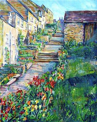 Charming Village Pathway in Bloom Wall Art