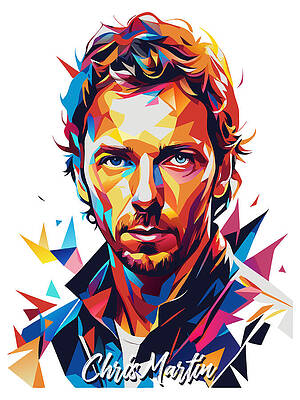 Vibrant Wall Art featuring the digital art Chris Martin Portrait - Coldplay #1 In WPAP Pop Art by Vector Artnesia