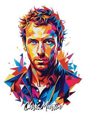 Vibrant Wall Art featuring the digital art Chris Martin Portrait - Coldplay #2 In WPAP Pop Art by Vector Artnesia