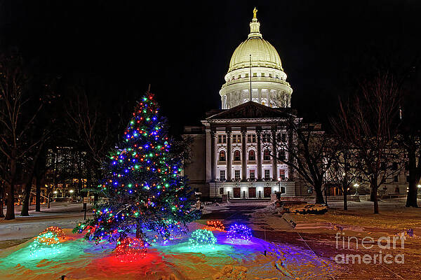 Winter Photograph - Christmas At The Wisconsin Capital by Natural Focal Point Photography