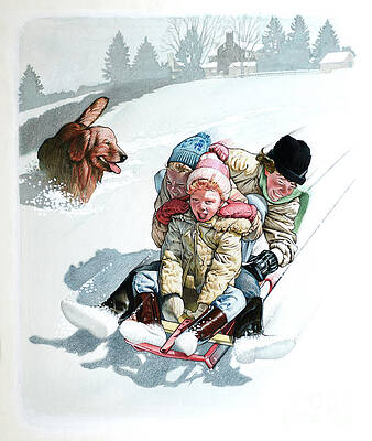 Christmas - Children Sledding Print