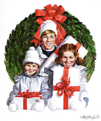 Christmas - Children With Gifts Print