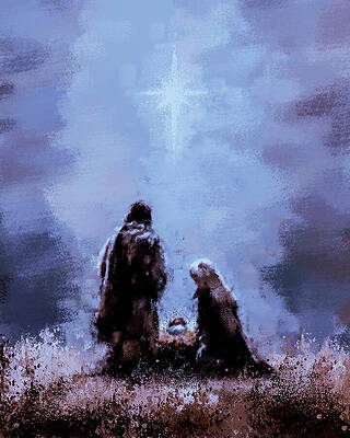 Nativity Scene with Star Digital Art