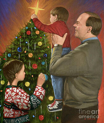 Tree Painting - Christmas - Placing The Star On The Tree by Michael Garland