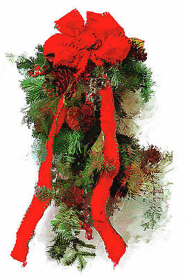 Festive Red Bow with Pine Cones Wall Art