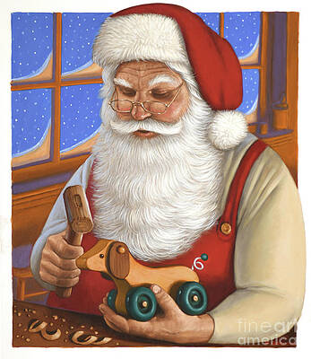 Christmas - Santa Working On Toy Print