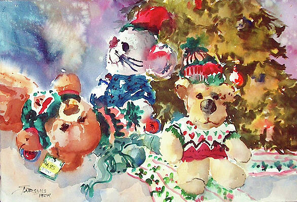 Wall Art featuring the painting Christmas Toys by Sheila Parsons