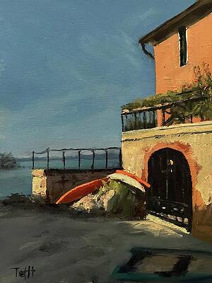 Sky Wall Art featuring the painting Cinque Terre Evening by Laura Toth