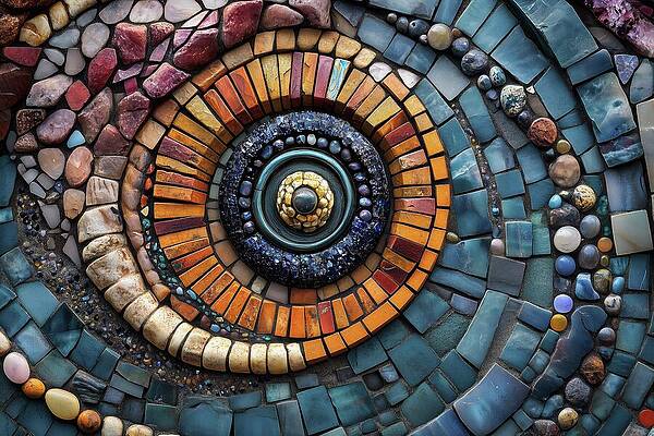 Colorful Digital Art - Circle And Spiral Mosaic by Eris And AI