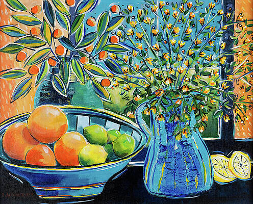 Vibrant Still Life with Fruits and Flowers Wall Art