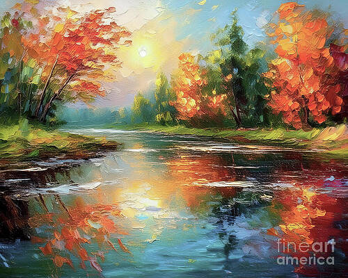 Abstract Wall Art featuring the ai art City Lake by Macro Abundance