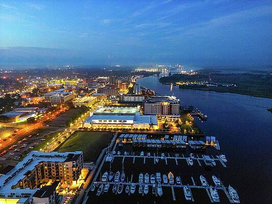 Sailing Wall Art featuring the photograph City Lights By The Marina by Oceanic SkyView