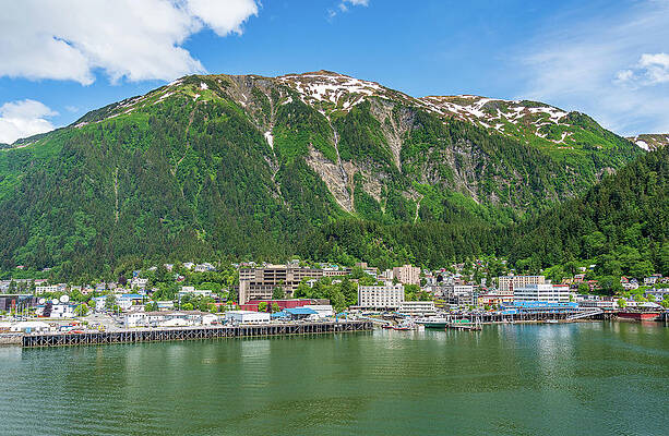 Wall Art featuring the photograph City Of Juneau In Alaska Seen From The Water In The Port by Steven Heap