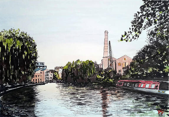 Wall Art featuring the painting City Road Lock, Islington, London , UK by Francisco Gutierrez