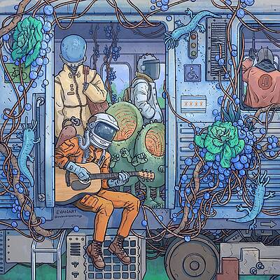 Astronauts in a Futuristic Subway Wall Art