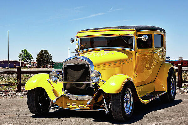 Wall Art featuring the photograph Classic Bright Yellow Car Displayed In Arizona by Tatiana Travelways
