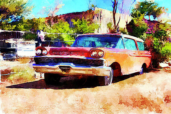 Wall Art featuring the digital art Classic Mercury Station Wagon On Route 66 by Tatiana Travelways