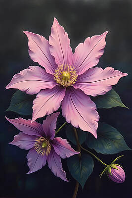 Pink Clematis Blooms Digital Art
