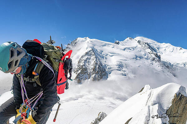 Mountaineer Ascends Snowy Alpine Peak Photograph
