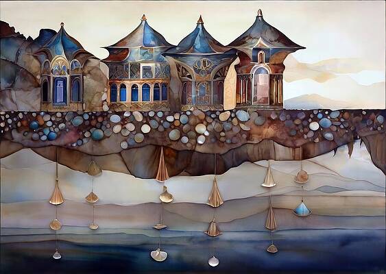 Whimsical Digital Art - Clockwork Townhouses by Eris And AI