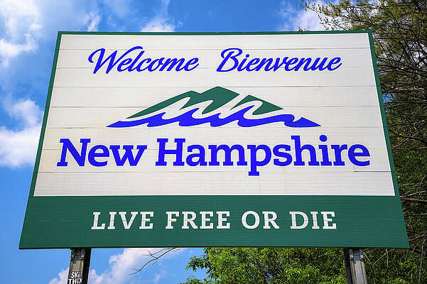 Wall Art featuring the photograph Close-Up Of New Hampshire Welcome Sign With State Motto by Miroslav Liska