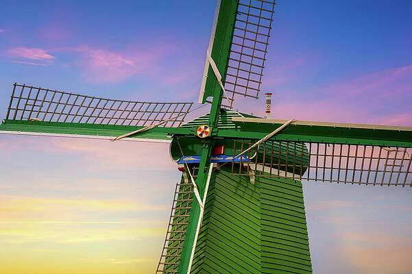 Sky Photograph - Close-up View Of A Historic Windmill In Kinderdijk, Netherlands At Sunset by Miroslav Liska