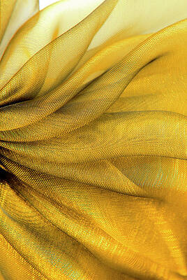 Clothing Photograph - Closeup Of The Yellow Wavy Organza Fabric by Severija Kirilovaite