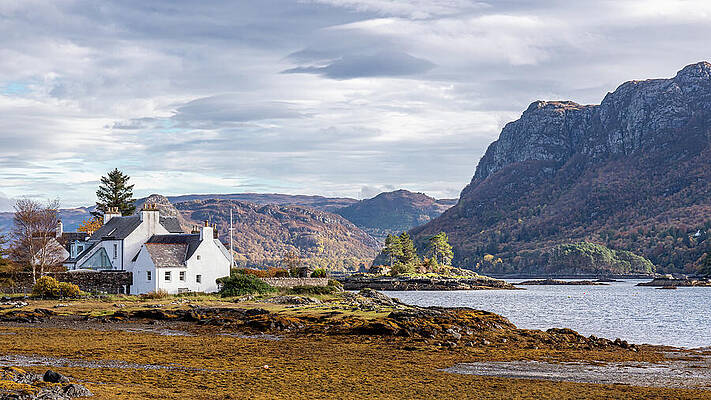Coastal Cottage with Mountain View Wall Art