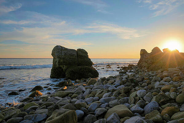 Wall Art featuring the photograph Coastal Sunset On Rocky Shoreline by Matthew DeGrushe