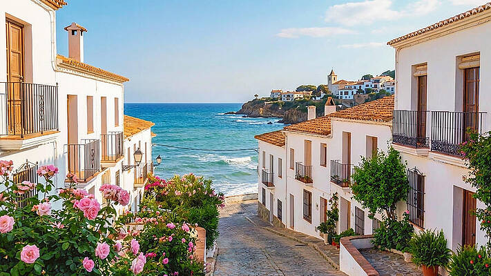 Coastal Village Street View Wall Art