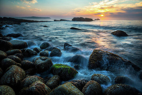 Beach Wall Art featuring the photograph Cobblestone Beach Sunrise Acadia by Owen Weber